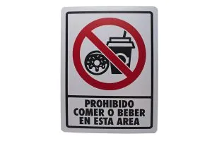 SEÑALAMIENTO PROHIBIDO COMER EN ESTA ÁREA 30X40 EST